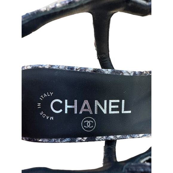 Chanel Python Snakeskin Chain Indigo Blue Strappy High Heel Sandals 40 - Picture 5 of 11